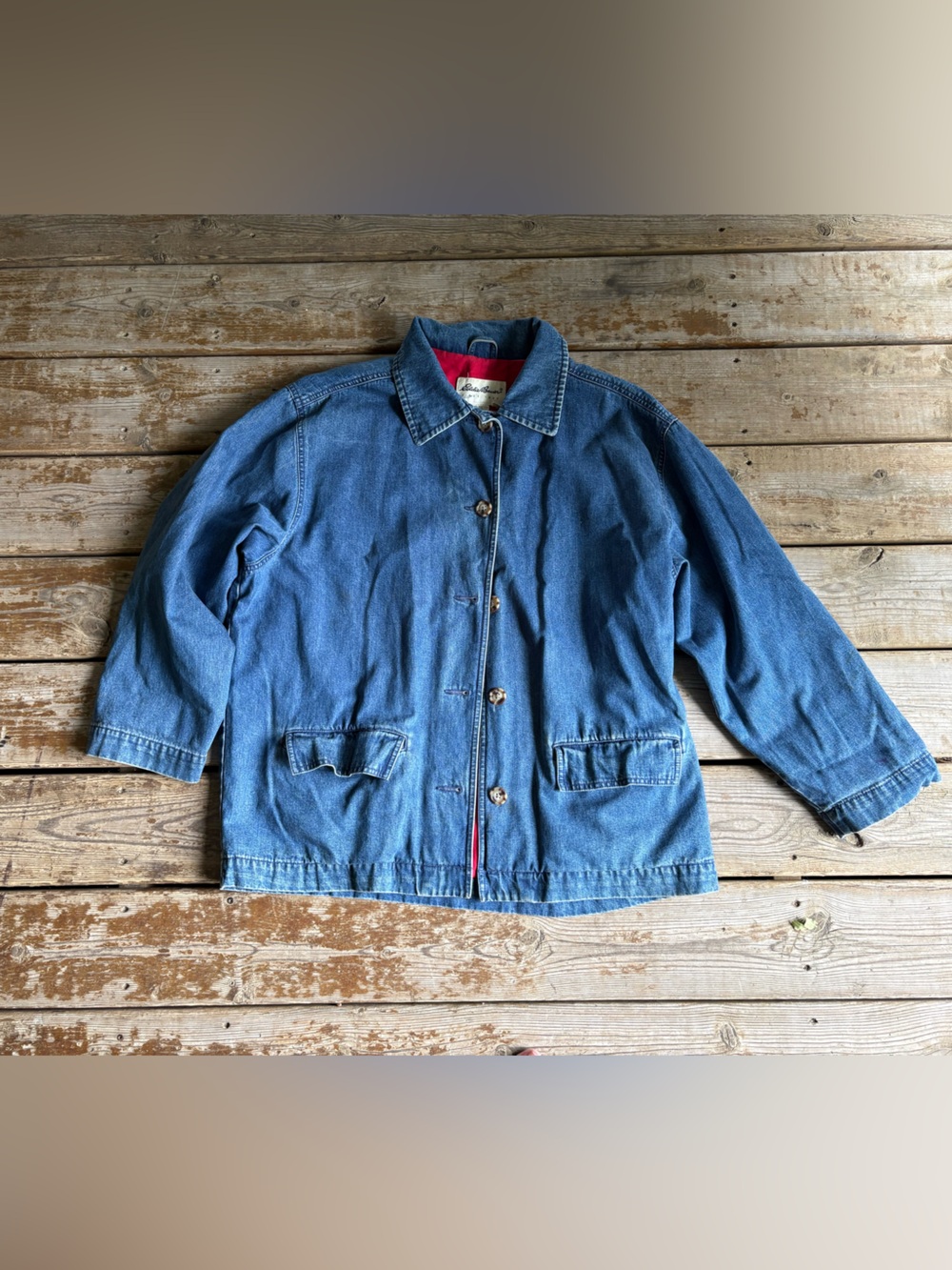 Vintage Eddie Bauer Barn/Car Coat Denim/Flannel Lined Womens Size XL